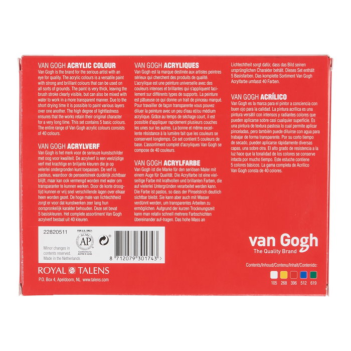 Van Gogh Set de pinturas acrílicas de iniciación con 5 colores en tubos de 40 ml Van Gogh Set de pinturas acrílicas de iniciación con 5 colores en tubos de 40 ml